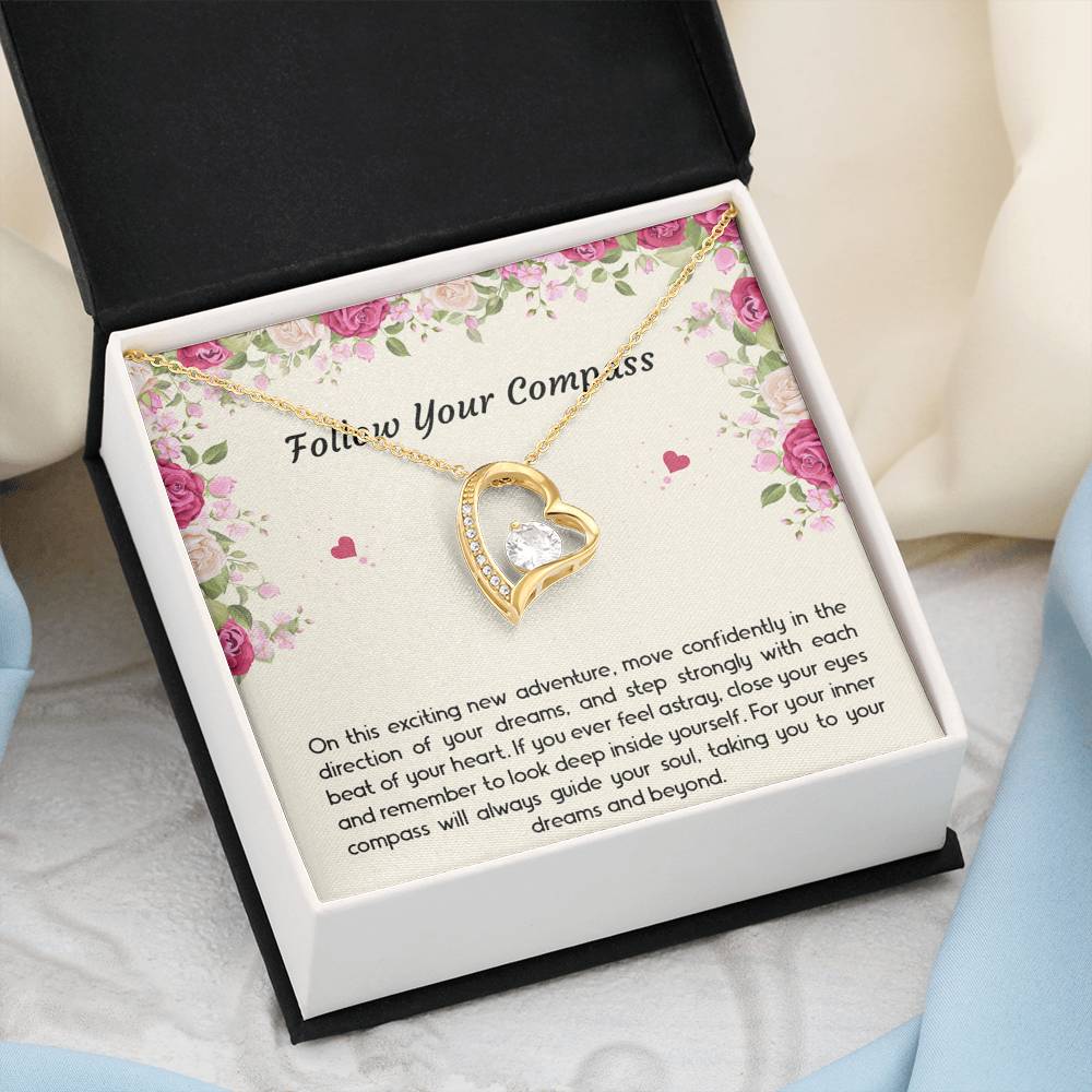 Graduation Gifts, Follow Your Compass, Forever Love Heart Necklace For Women, College Preschool High School Graduation Present