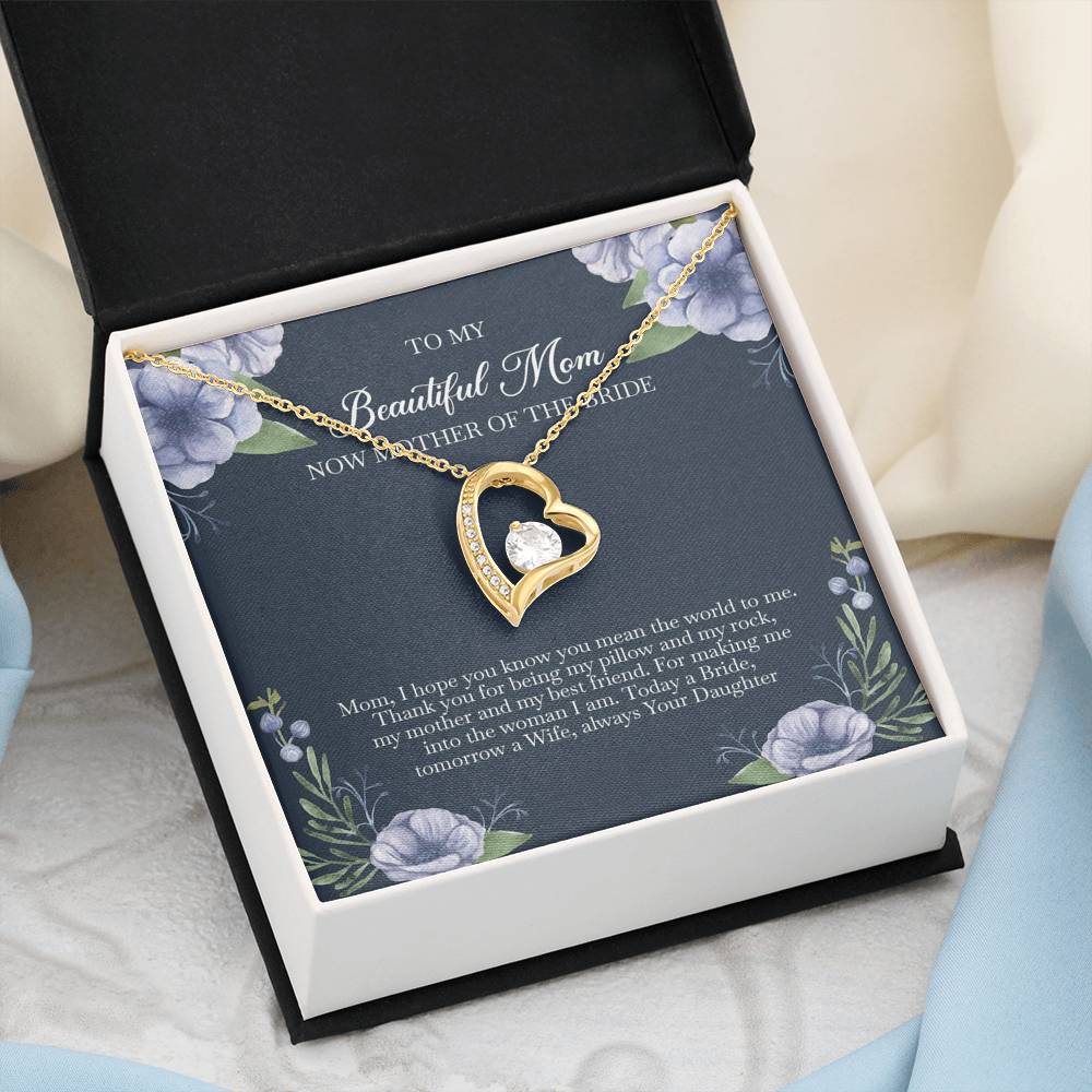 To My Mom of the Bride Gifts, You Mean The World To Me, Forever Love Heart Necklace For Women, Wedding Day Thank You Ideas From Bride