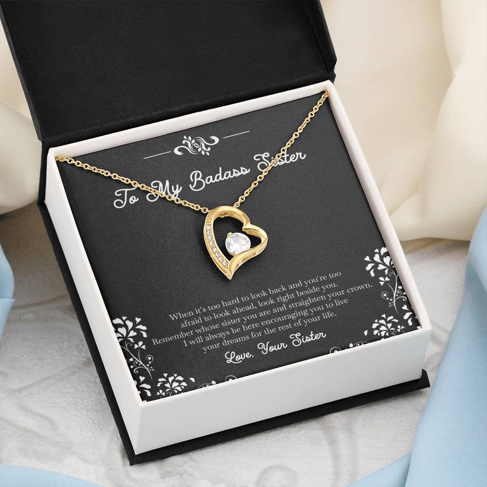 To My Badass Sister Gifts, I Will Always Be Here , Forever Love Heart Necklace For Women, Birthday Present Idea From Sister