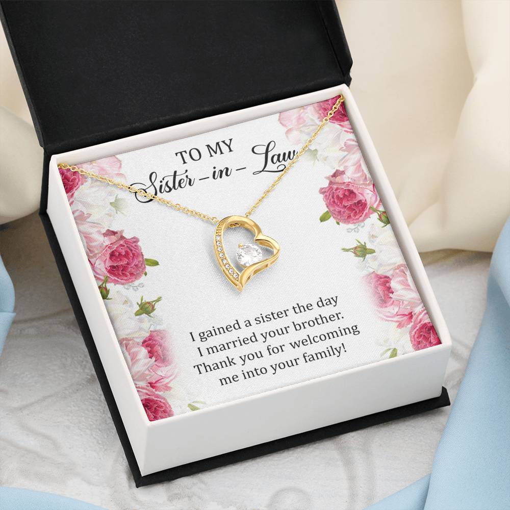 To My Sister-in-law Gifts, I Gained A Sister, Forever Love Heart Necklace For Women, Birthday Present Idea From Sister