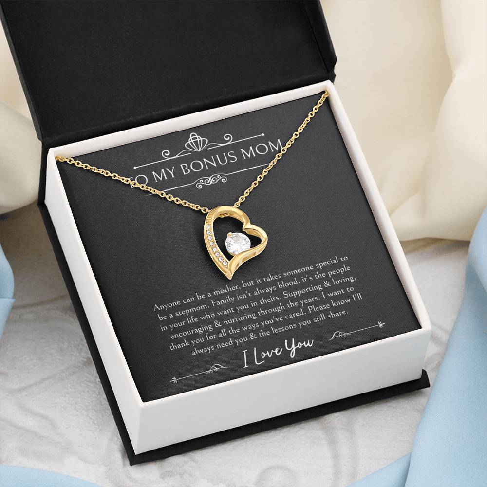 To My Bonus Mom Gifts, Thank You For Loving Me, Forever Love Heart Necklace For Women, Wedding Day Thank You Ideas From Bride