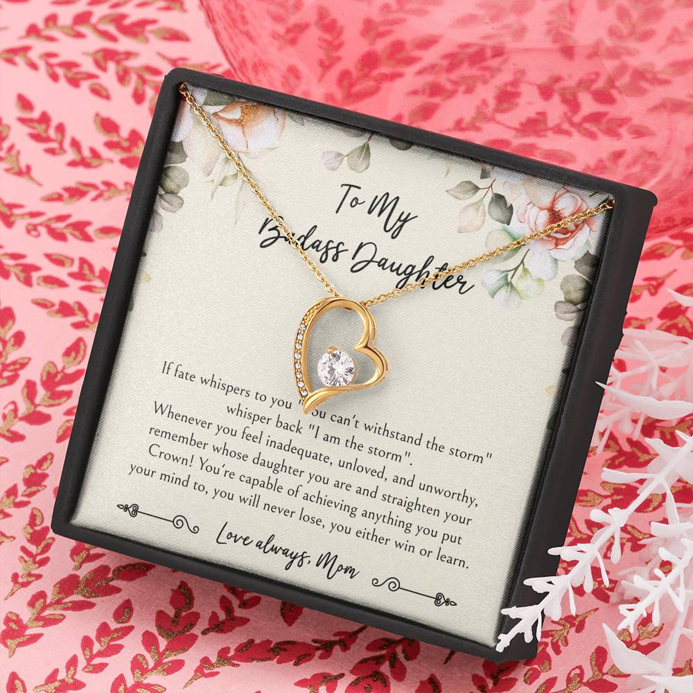 To My Badass Daughter Gifts, When It's Too Hard To Look Back, Forever Love Heart Necklace For Women, Birthday Present Idea From Mom