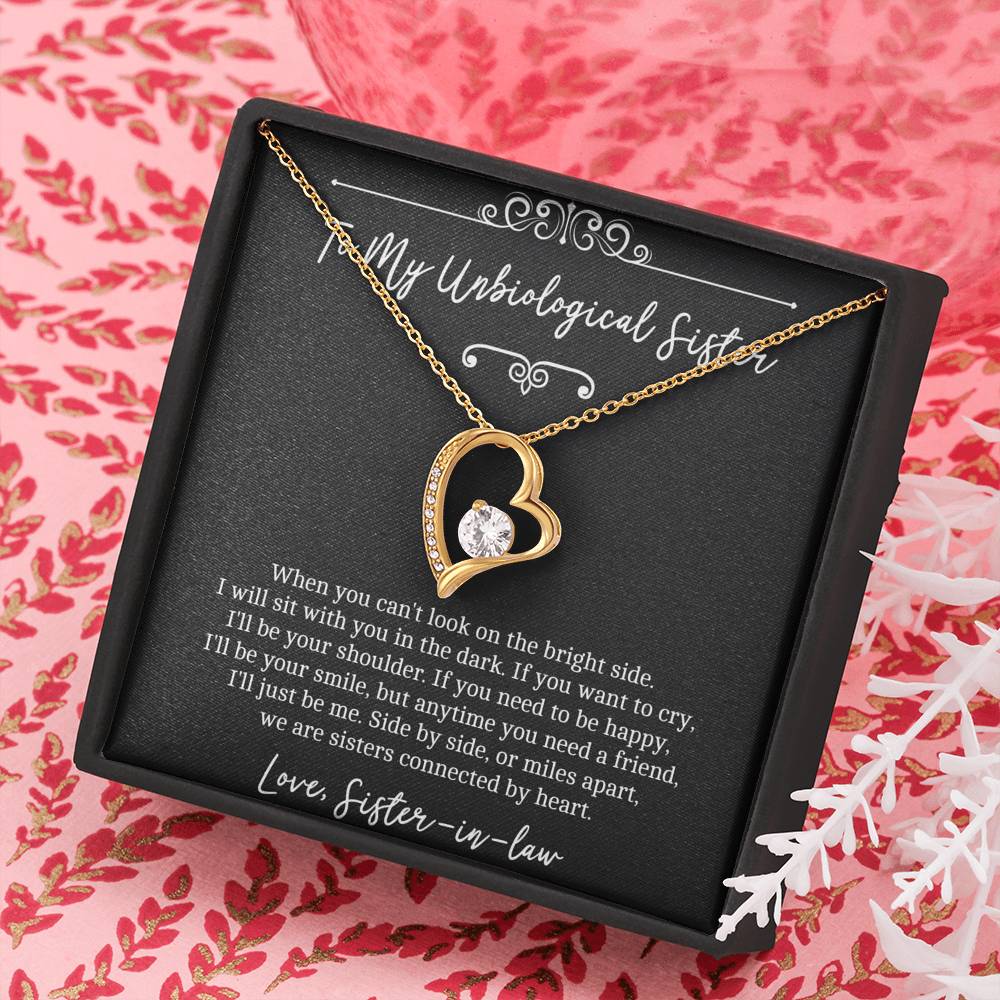 To My Unbiological Sister Gifts, Sisters Connected By Heart, Forever Love Heart Necklace For Women, Birthday Present Idea From Sister-in-law