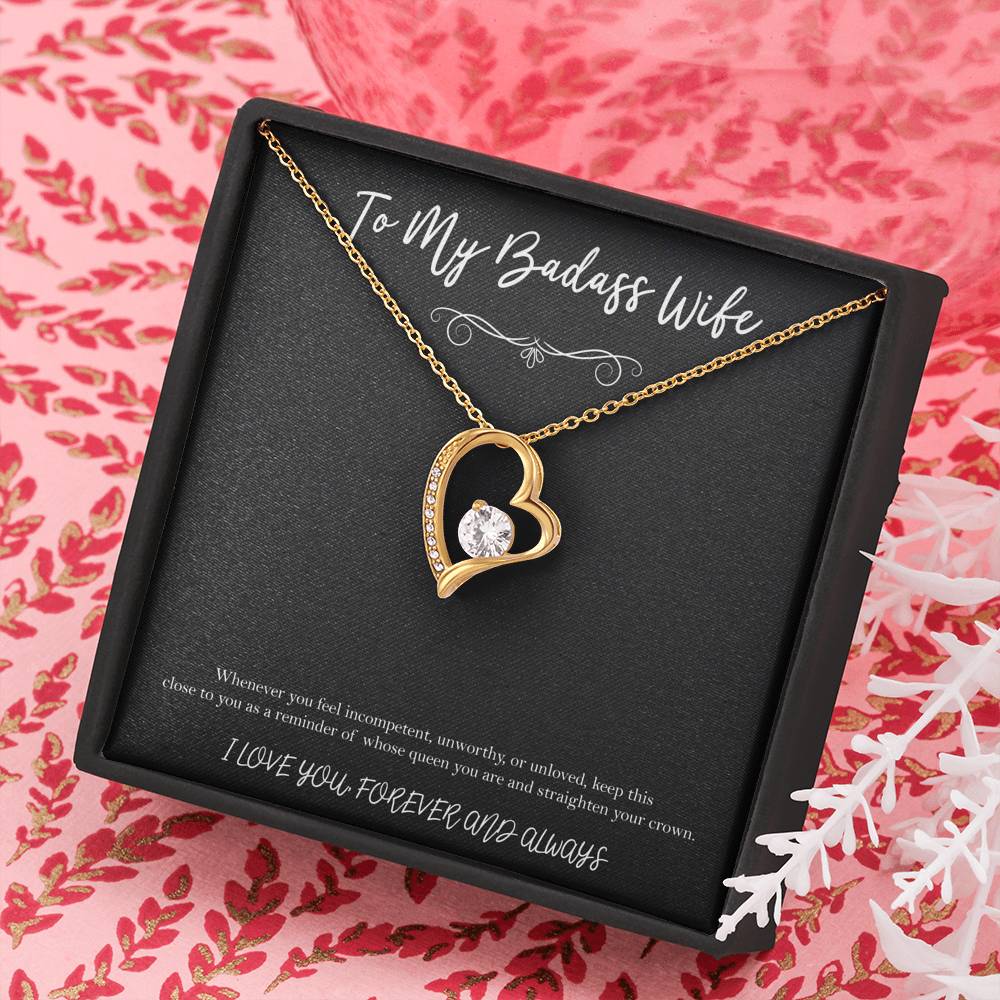 To My Badass Wife, Whenever You Feel Incompetent, Forever Love Heart Necklace For Women, Anniversary Birthday Valentines Day Gifts From Husband