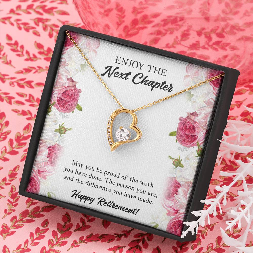 Retirement Gifts, Next Chapter, Happy Retirement Forever Love Heart Necklace For Women, Retirement Party Favor From Friends Coworkers