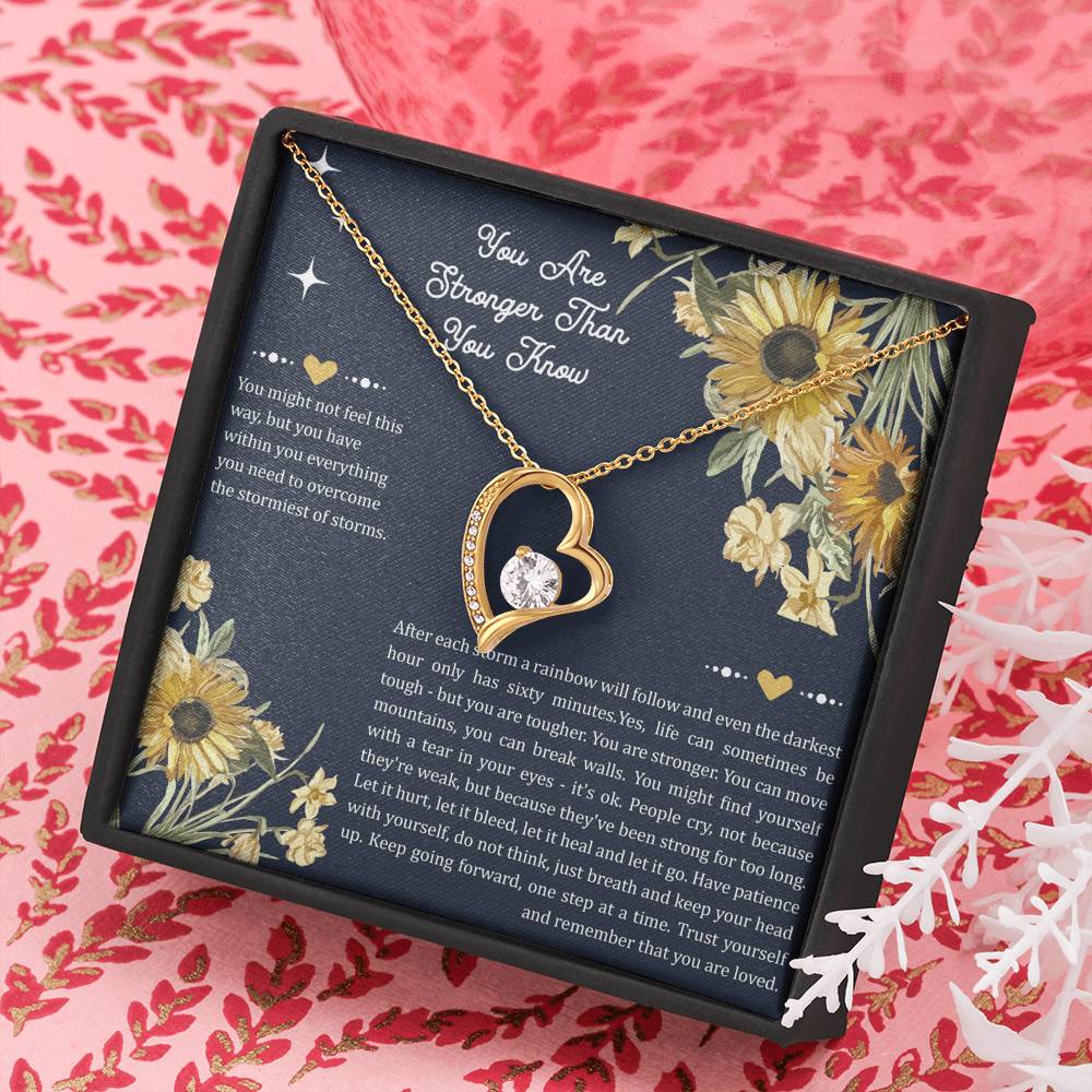 Encouragement Gifts, You Are Stronger, Motivational Forever Love Heart Necklace For Women, Sympathy Inspiration Friendship Present