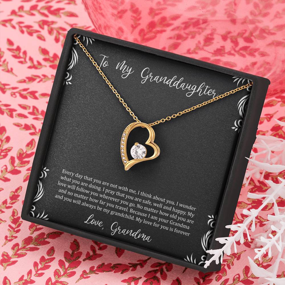 To My Granddaughter Gifts, I Think About You, Forever Love Heart Necklace For Women, Birthday Present Idea From Grandma