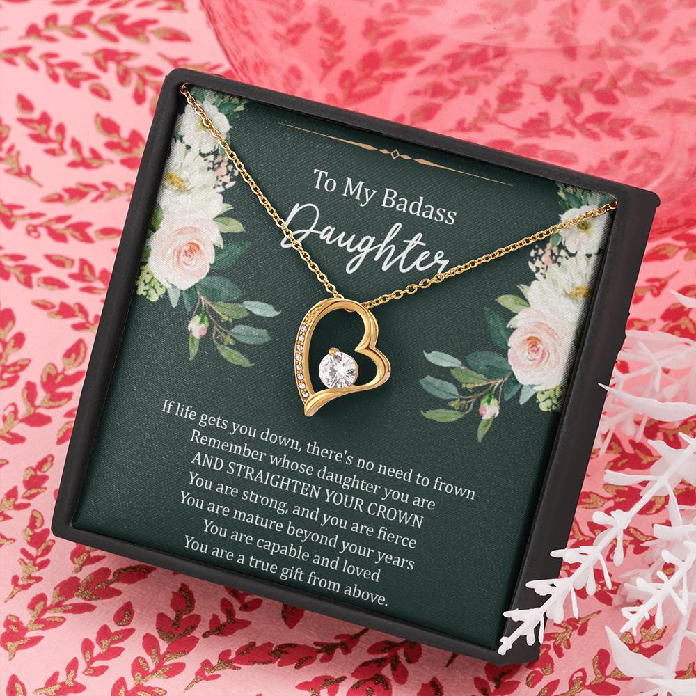To My Badass Daughter Gifts, If Life Gets You Down, Forever Love Heart Necklace For Women, Birthday Present Idea From Mom