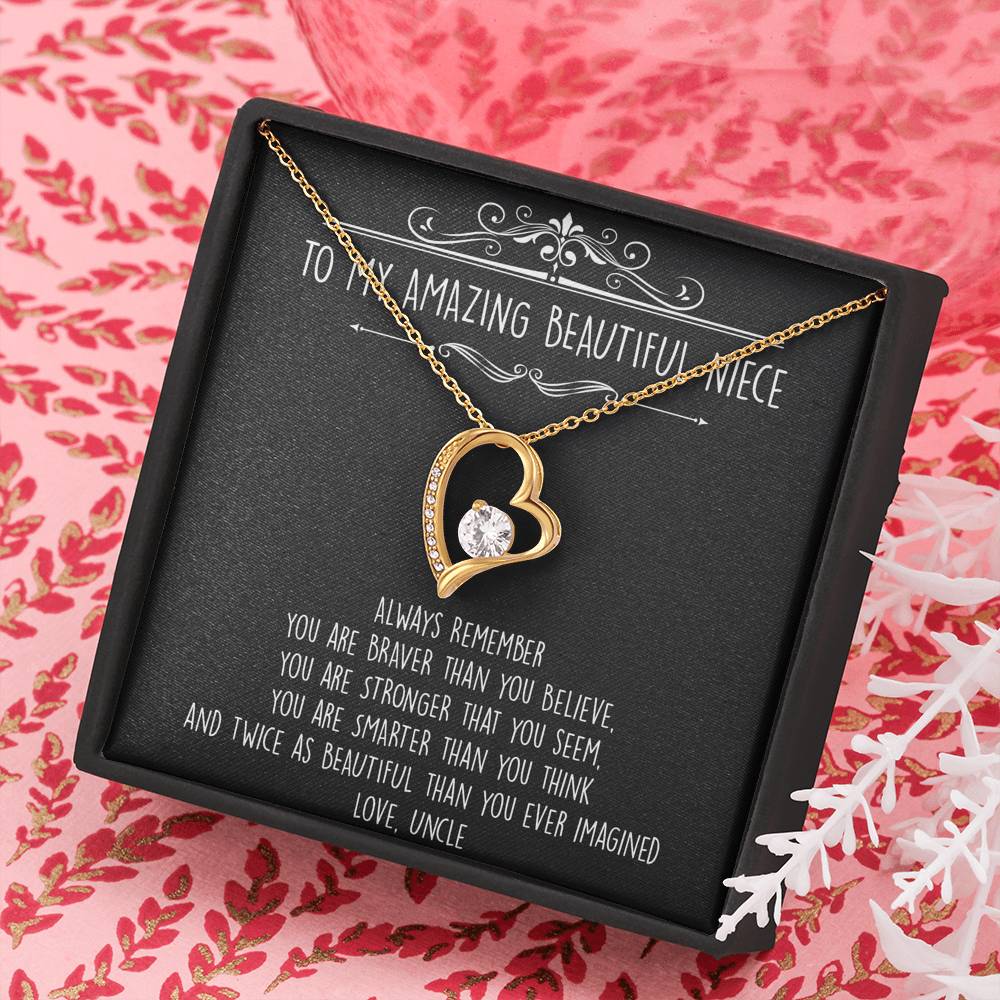 To My Niece  Gifts, Always Remember, Forever Love Heart Necklace For Women, Birthday Present Idea From Uncle