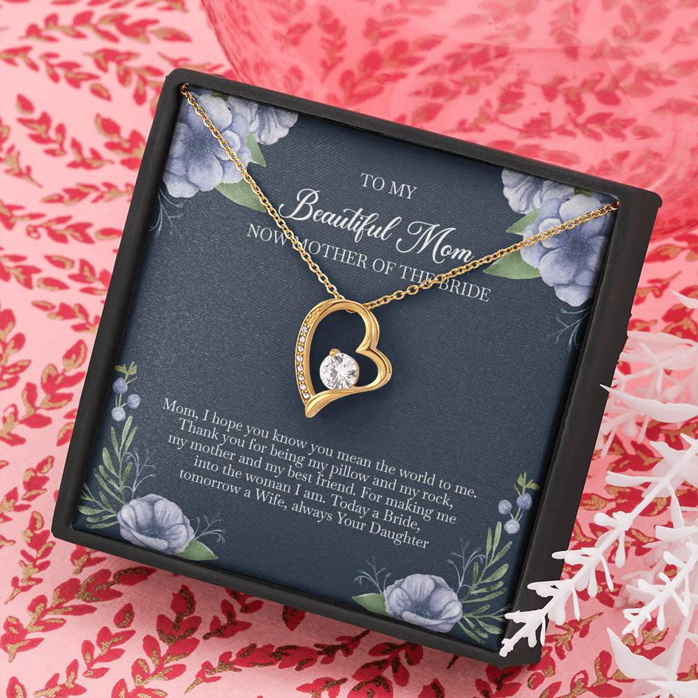 To My Mom of the Bride Gifts, You Mean The World To Me, Forever Love Heart Necklace For Women, Wedding Day Thank You Ideas From Bride