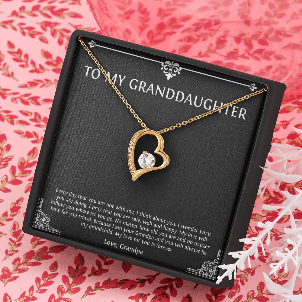 To My Granddaughter Gifts, I Think About You, Forever Love Heart Necklace For Women, Birthday Present Idea From Grandpa