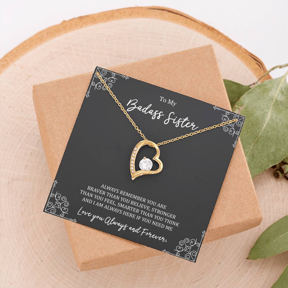 To My Badass Sister Gifts, Always Remember, Forever Love Heart Necklace For Women, Birthday Present Ideas From Sister Brother