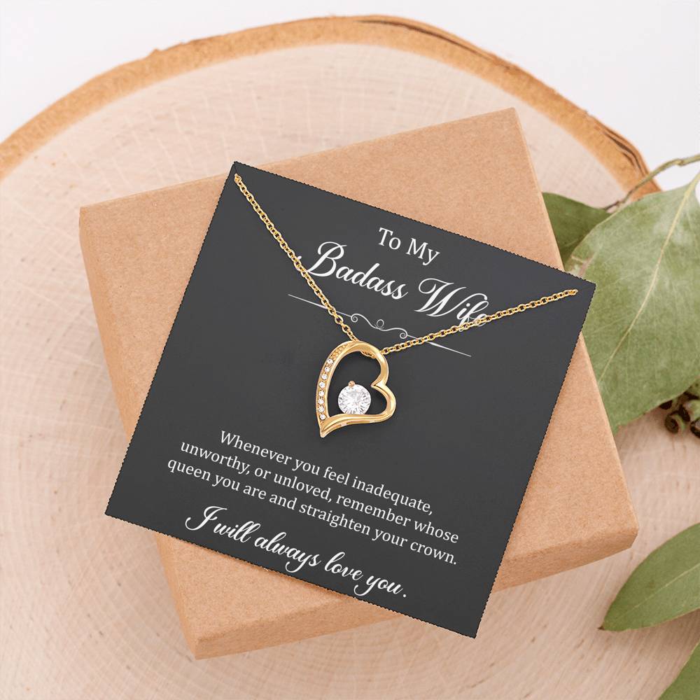To My Badass Wife, Whenever You Feel Inadequate, Forever Love Heart Necklace For Women, Anniversary Birthday Gifts From Husband
