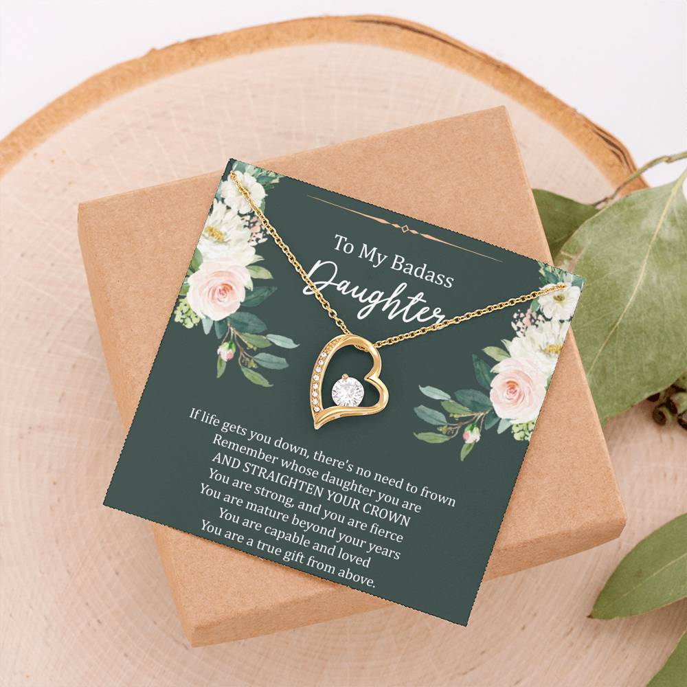 To My Badass Daughter Gifts, If Life Gets You Down, Forever Love Heart Necklace For Women, Birthday Present Idea From Mom