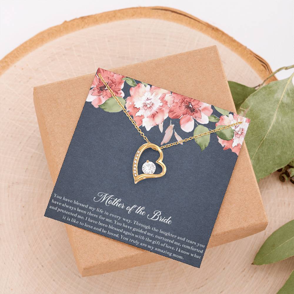 To My Mom of the Bride Gifts, You Have Blessed My Life, Forever Love Heart Necklace For Women, Wedding Day Thank You Ideas From Bride