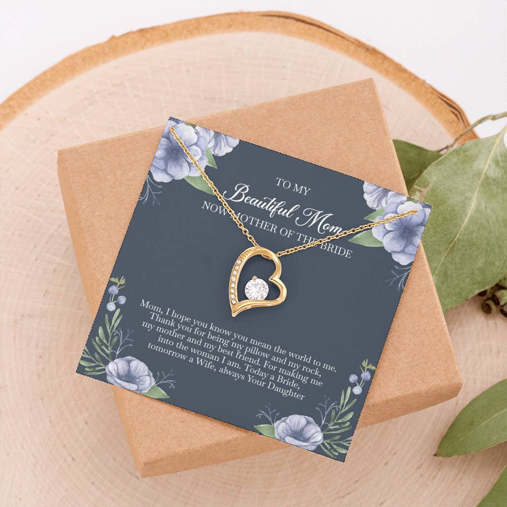 To My Mom of the Bride Gifts, You Mean The World To Me, Forever Love Heart Necklace For Women, Wedding Day Thank You Ideas From Bride