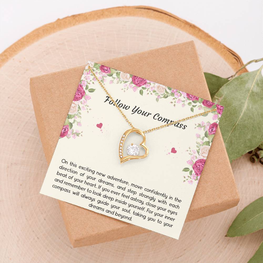 Graduation Gifts, Follow Your Compass, Forever Love Heart Necklace For Women, College Preschool High School Graduation Present