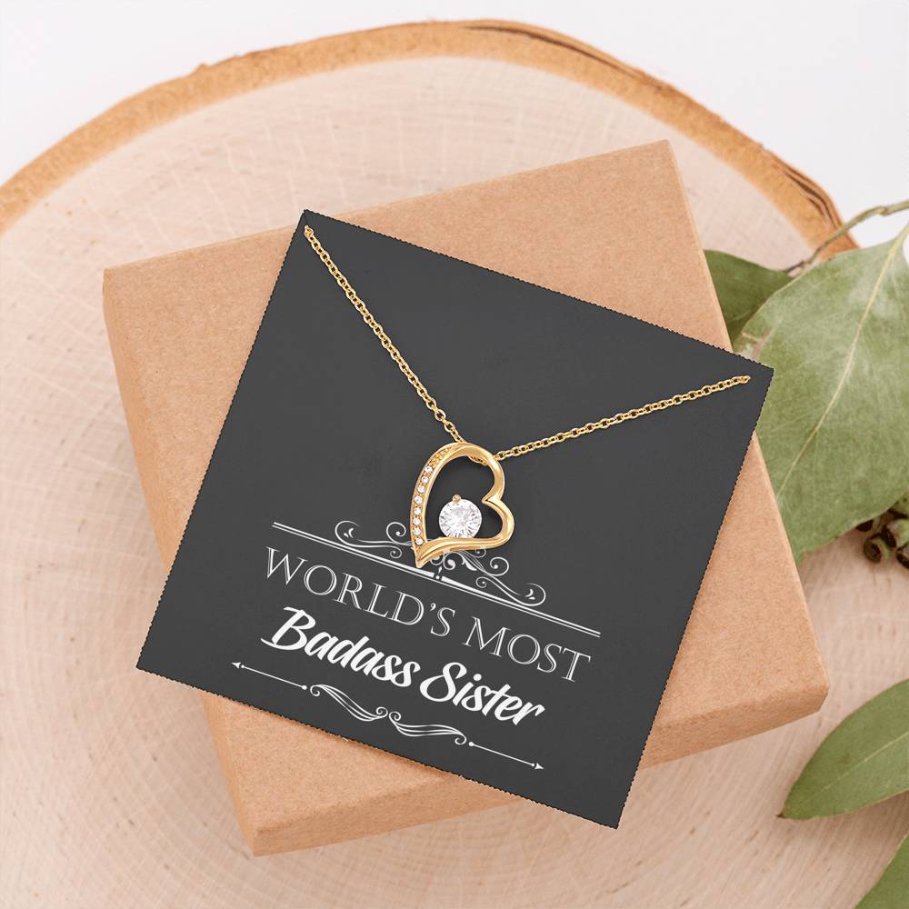 To My Badass Sister Gifts, World's Most Badass Sister, Forever Love Heart Necklace For Women, Birthday Present Idea From Sister