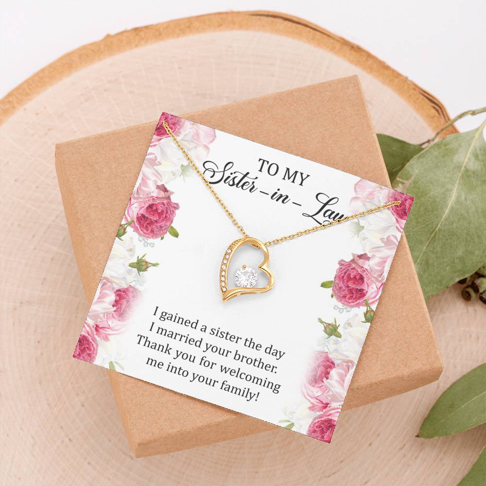 To My Sister-in-law Gifts, I Gained A Sister, Forever Love Heart Necklace For Women, Birthday Present Idea From Sister