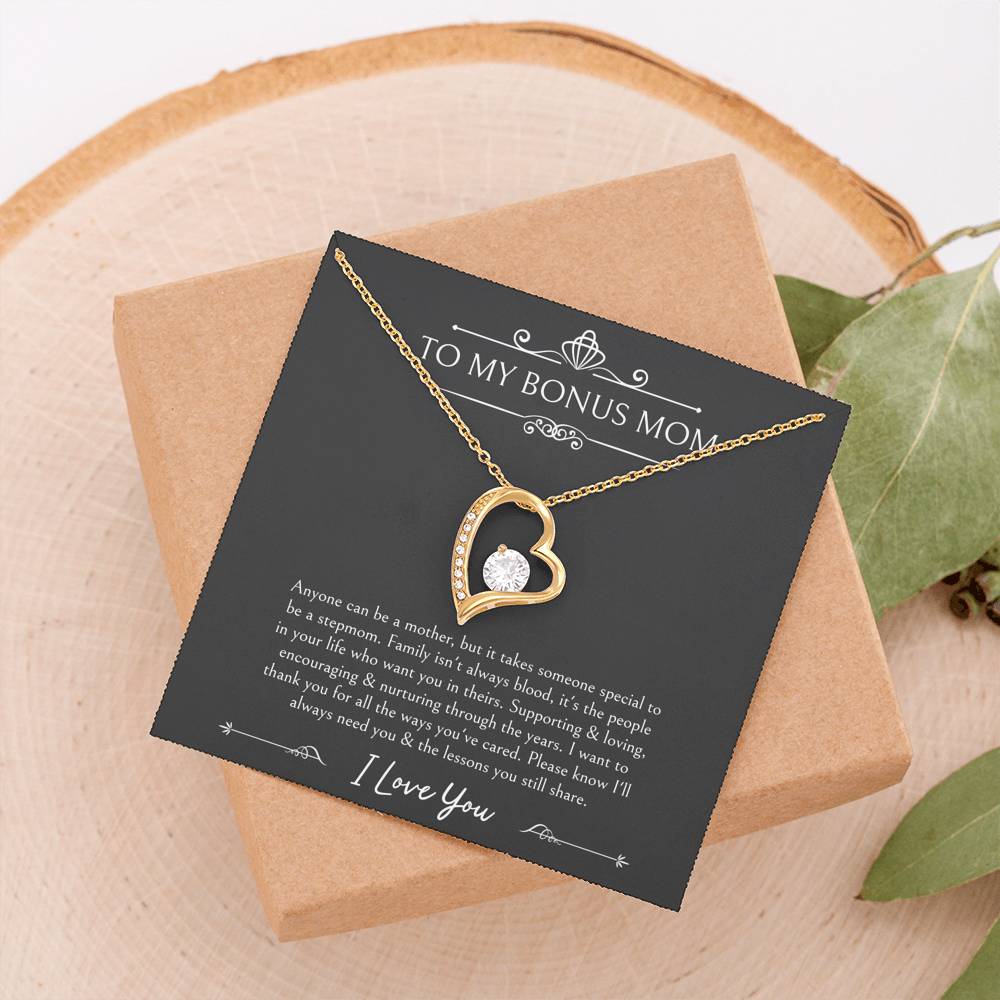 To My Bonus Mom Gifts, Thank You For Loving Me, Forever Love Heart Necklace For Women, Wedding Day Thank You Ideas From Bride