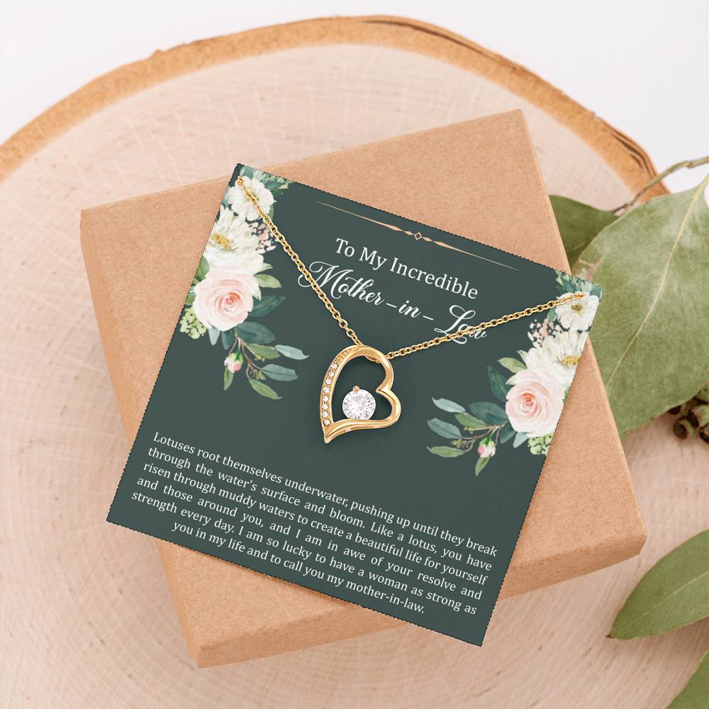 To My Mother-in-Law Gifts, Like A Lotus , Forever Love Heart Necklace For Women, Birthday Mothers Day Present From Daughter-in-law