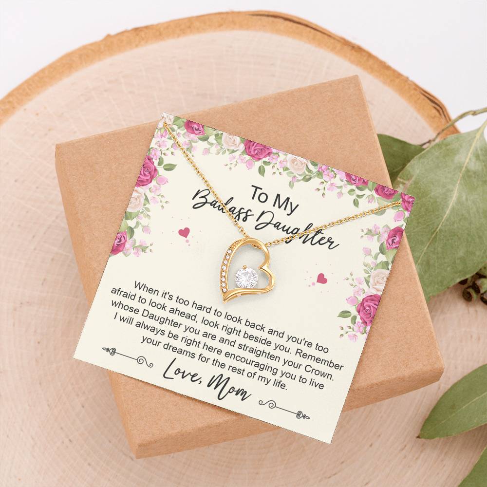 To My Badass Daughter Gifts, When It's Too Hard To Look Back, Forever Love Heart Necklace For Women, Birthday Present Idea From Mom