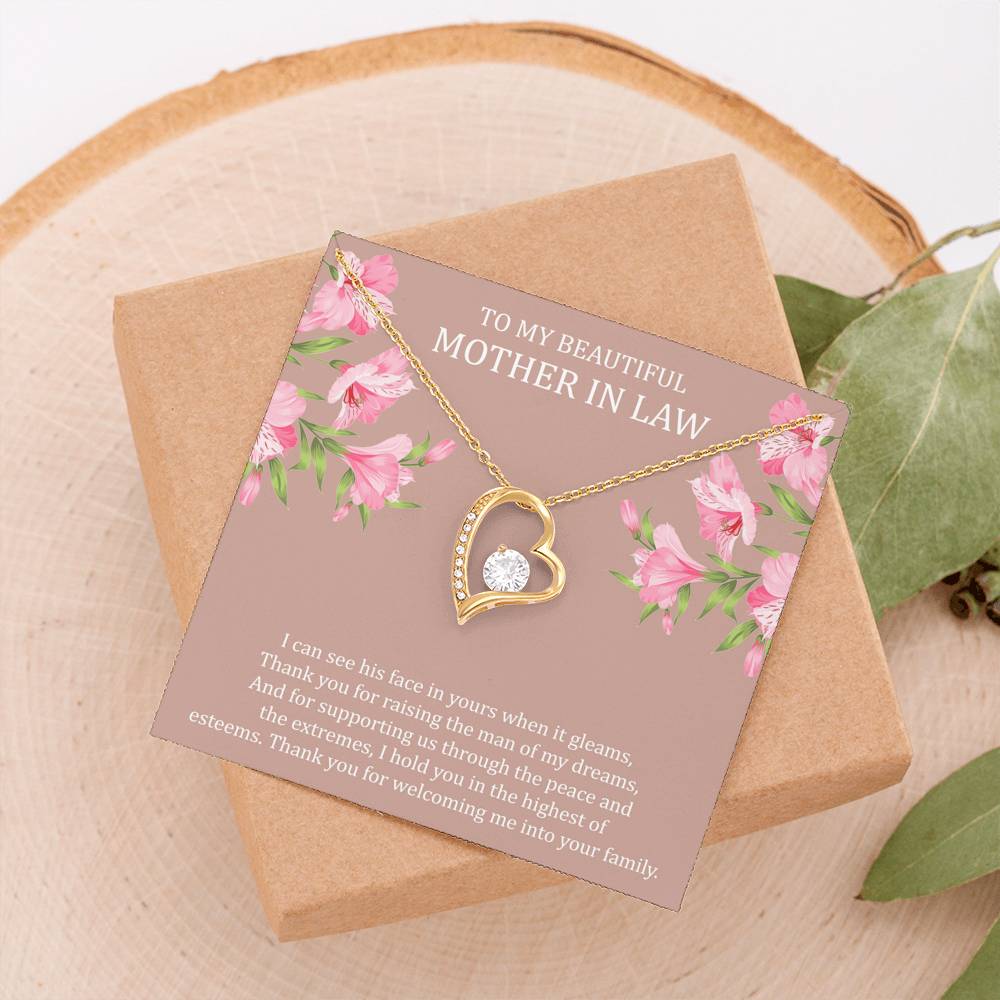 To My Mother-in-Law Gifts, I Can See His Face In Yours, Forever Love Heart Necklace For Women, Birthday Mothers Day Present From Daughter-in-law