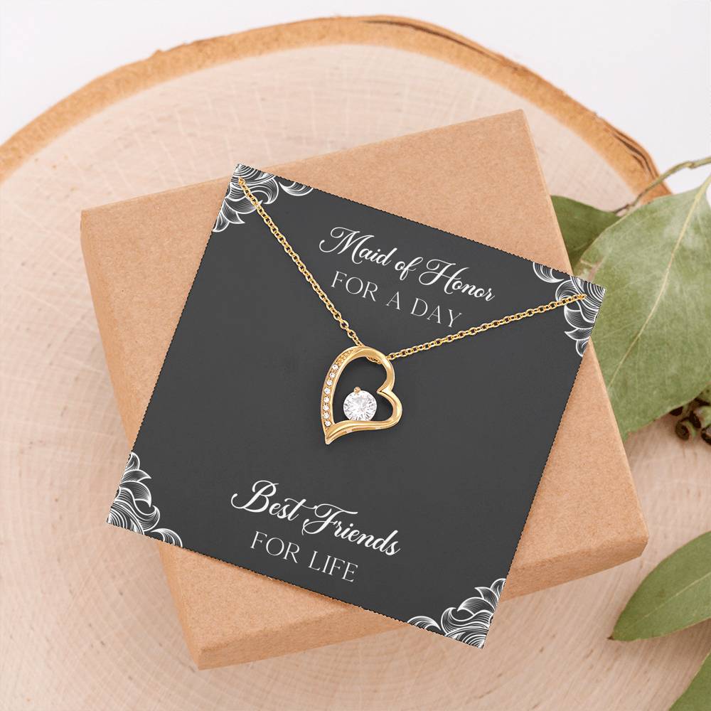 To My Maid of Honor Gifts, Best Friends for Life, Forever Love Heart Necklace For Women, Wedding Day Thank You Ideas From Bride