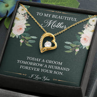 Load image into Gallery viewer, Mom of the Groom Gifts, Forever Your Son, Forever Love Heart Necklace For Women, Wedding Day Thank You Ideas From Groom
