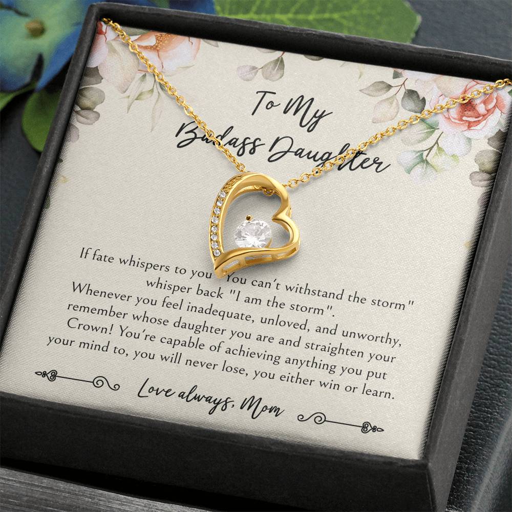 To My Badass Daughter Gifts, When It's Too Hard To Look Back, Forever Love Heart Necklace For Women, Birthday Present Idea From Mom