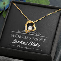 Load image into Gallery viewer, To My Badass Sister Gifts, World&#39;s Most Badass Sister, Forever Love Heart Necklace For Women, Birthday Present Idea From Sister
