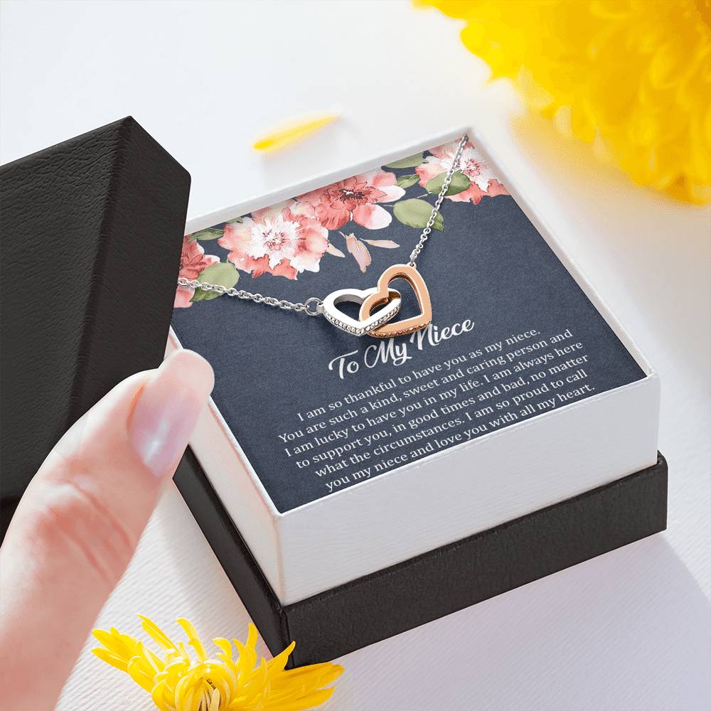 To My Niece  Gifts, I'm So Thankful, Interlocking Heart Necklace For Women, Birthday Present Ideas From Aunt Uncle