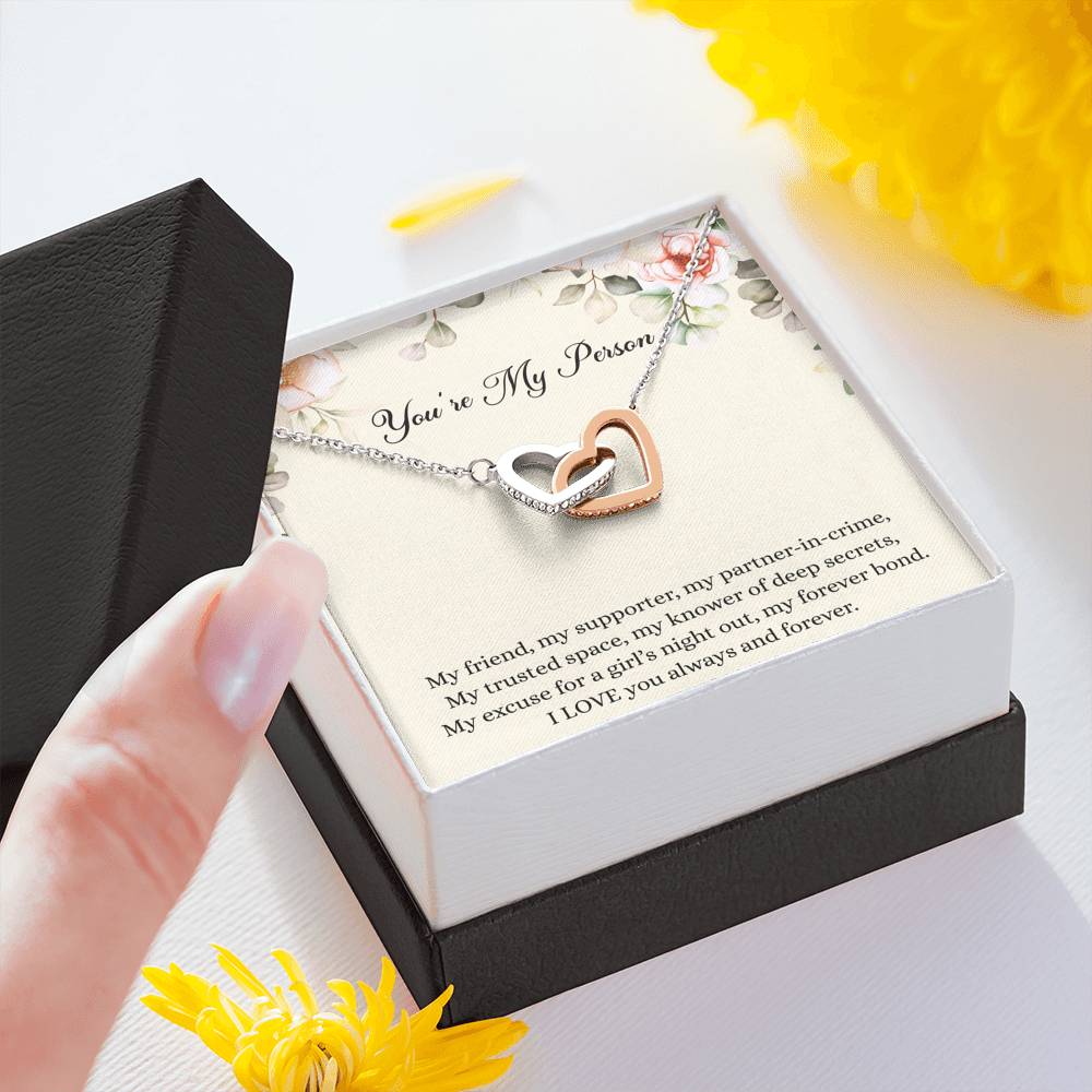 To My Best Friend Gifts, You're My Person, Interlocking Heart Necklace For Women, Birthday Present Idea From Bestie