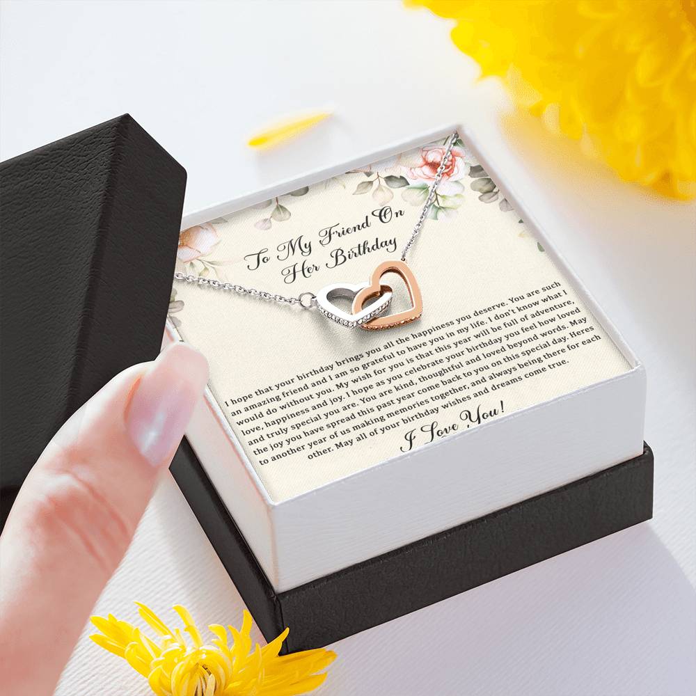 Birthday Gifts For Women, May Your Wishes Come True, Interlocking Heart Necklace, Happy Birthday Message Card Jewelry For Friend