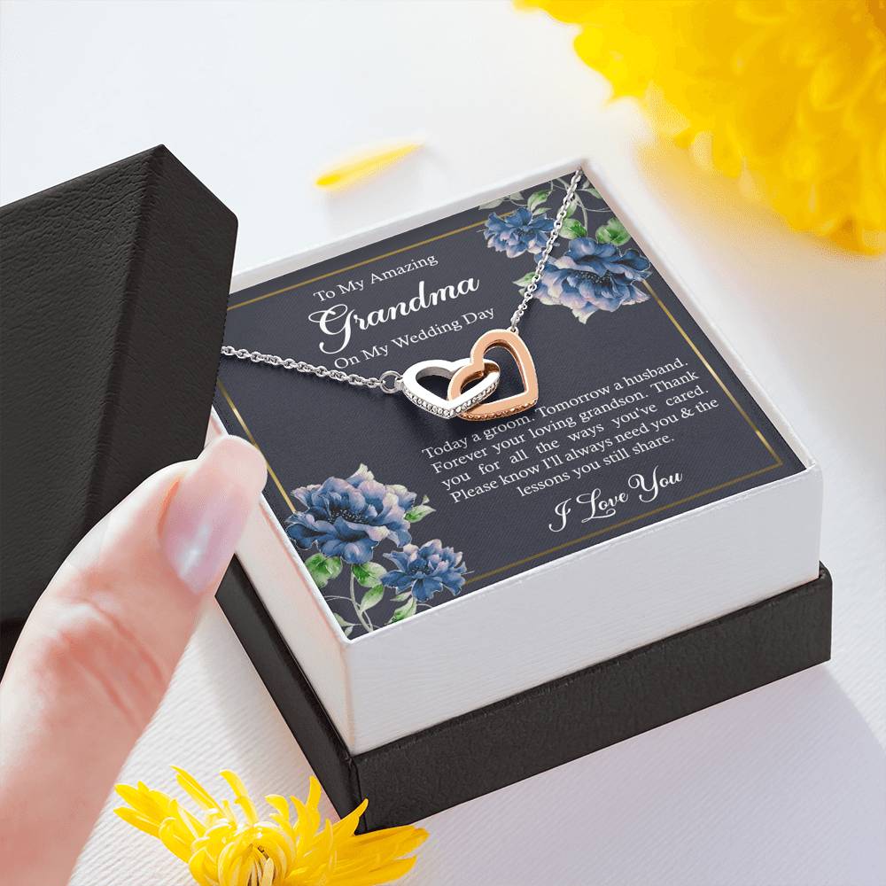 Grandmother of the Groom Gifts, Forever Your Grandson, Interlocking Heart Necklace For Women, Wedding Day Thank You Ideas From Groom