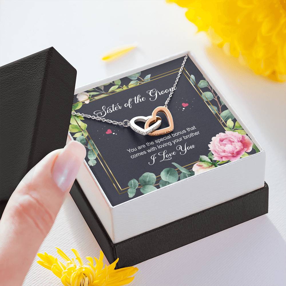 Sister of the Groom Gifts, You Are The Special Bonus, Interlocking Heart Necklace For Women, Wedding Day Thank You Ideas From Bride