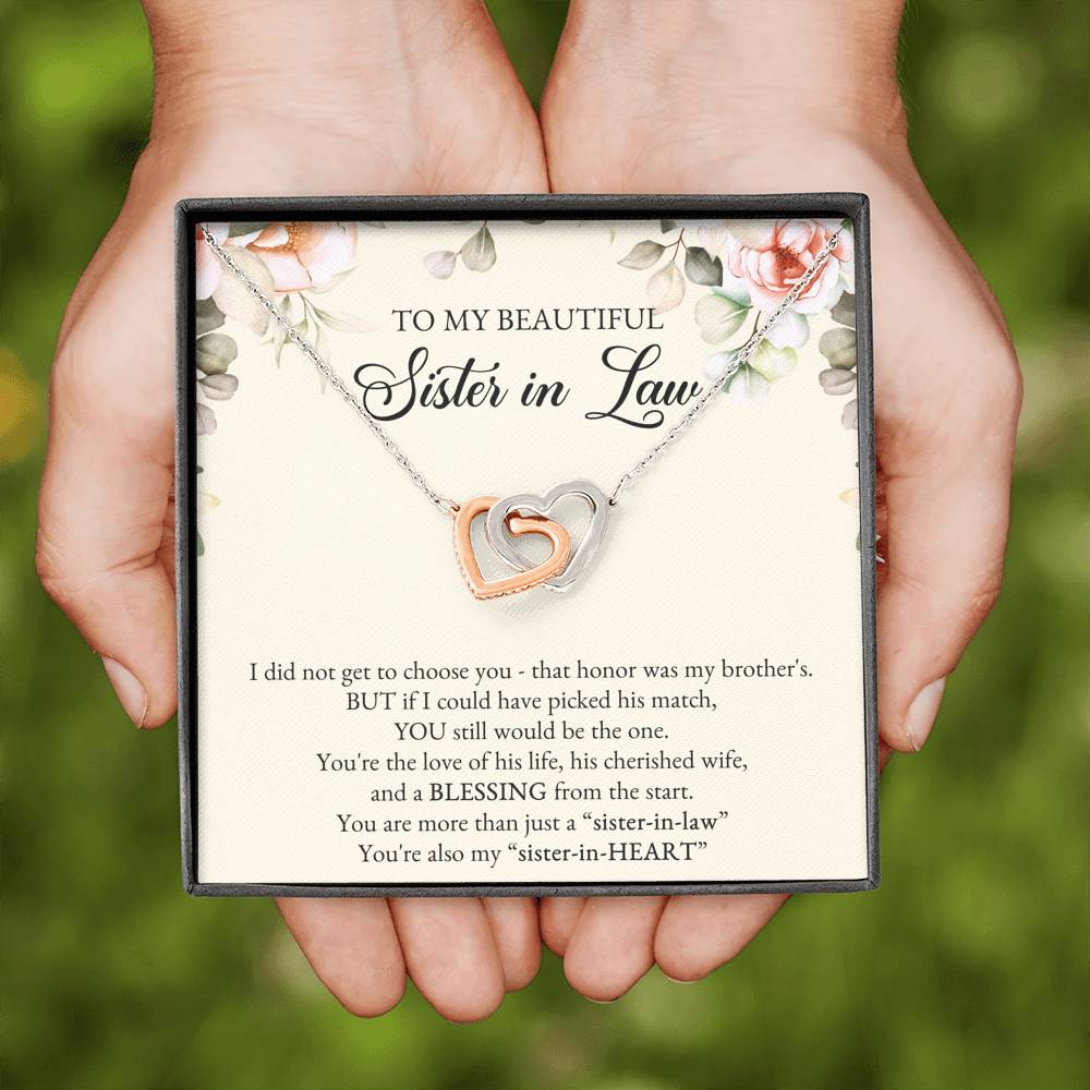 To My Sister-in-law Gifts, I Did Not Choose You, Interlocking Heart Necklace For Women, Birthday Present Idea From Sister