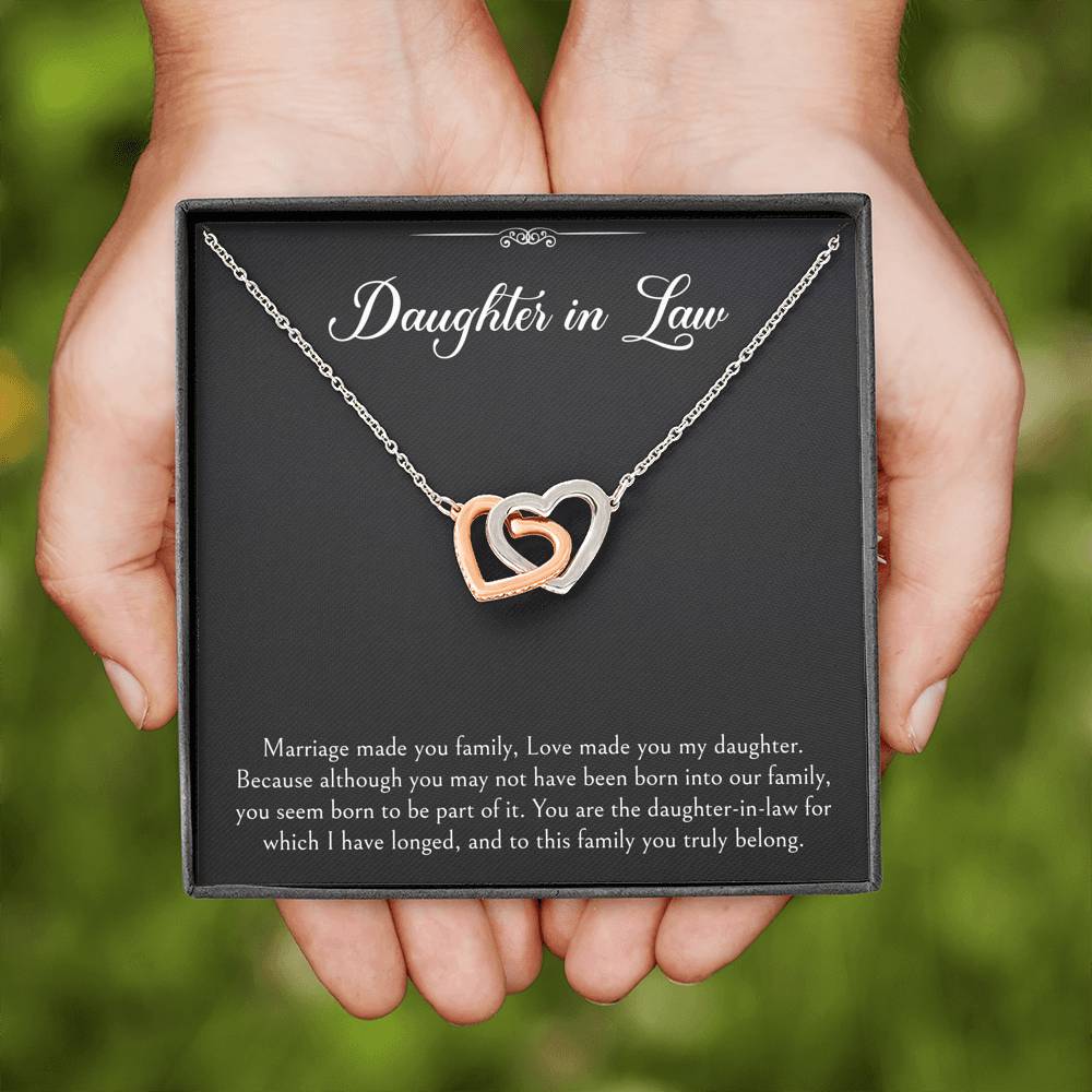 To My Daughter-in-law Gifts, Marriage Made You Family, Interlocking Heart Necklace For Women, Birthday Present Idea From Mother-in-law