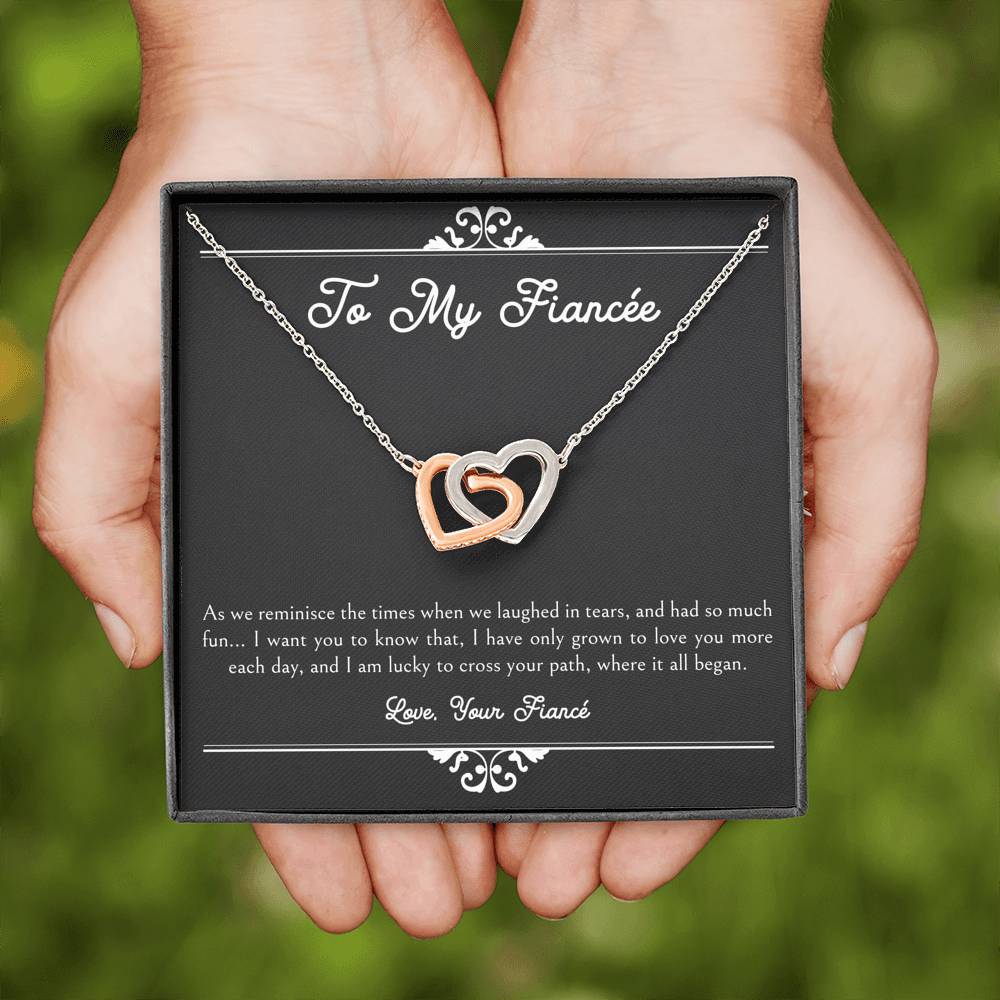 To My Fiancée, I Am Lucky To Cross Your Path, Interlocking Heart Necklace For Women, Anniversary Birthday Valentines Day Gifts From Fiancé