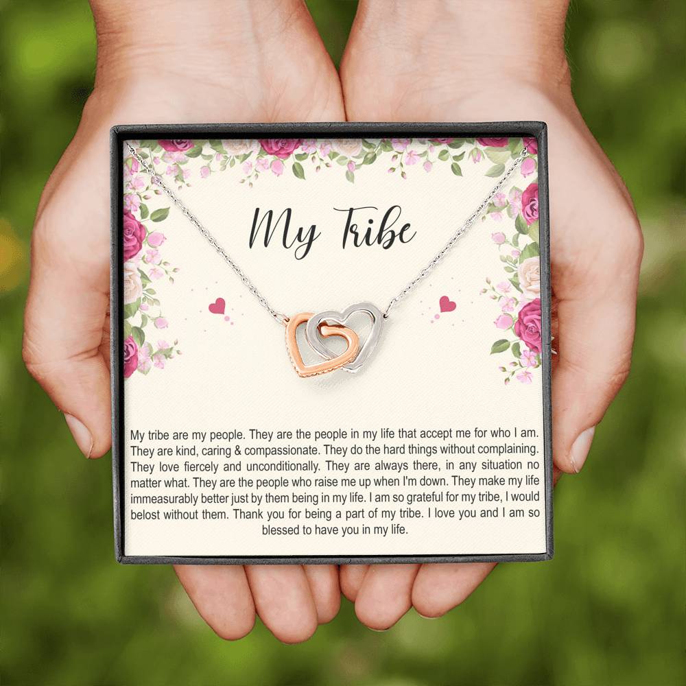 To My Best Friend Gifts, My Tribe , Interlocking Heart Necklace For Women, Birthday Present Idea From Bestie