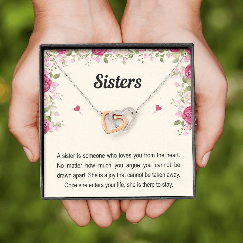 To My Sister Gifts, Someone Who Loves You From The Heart, Interlocking Heart Necklace For Women, Birthday Present Idea From Sister Brother