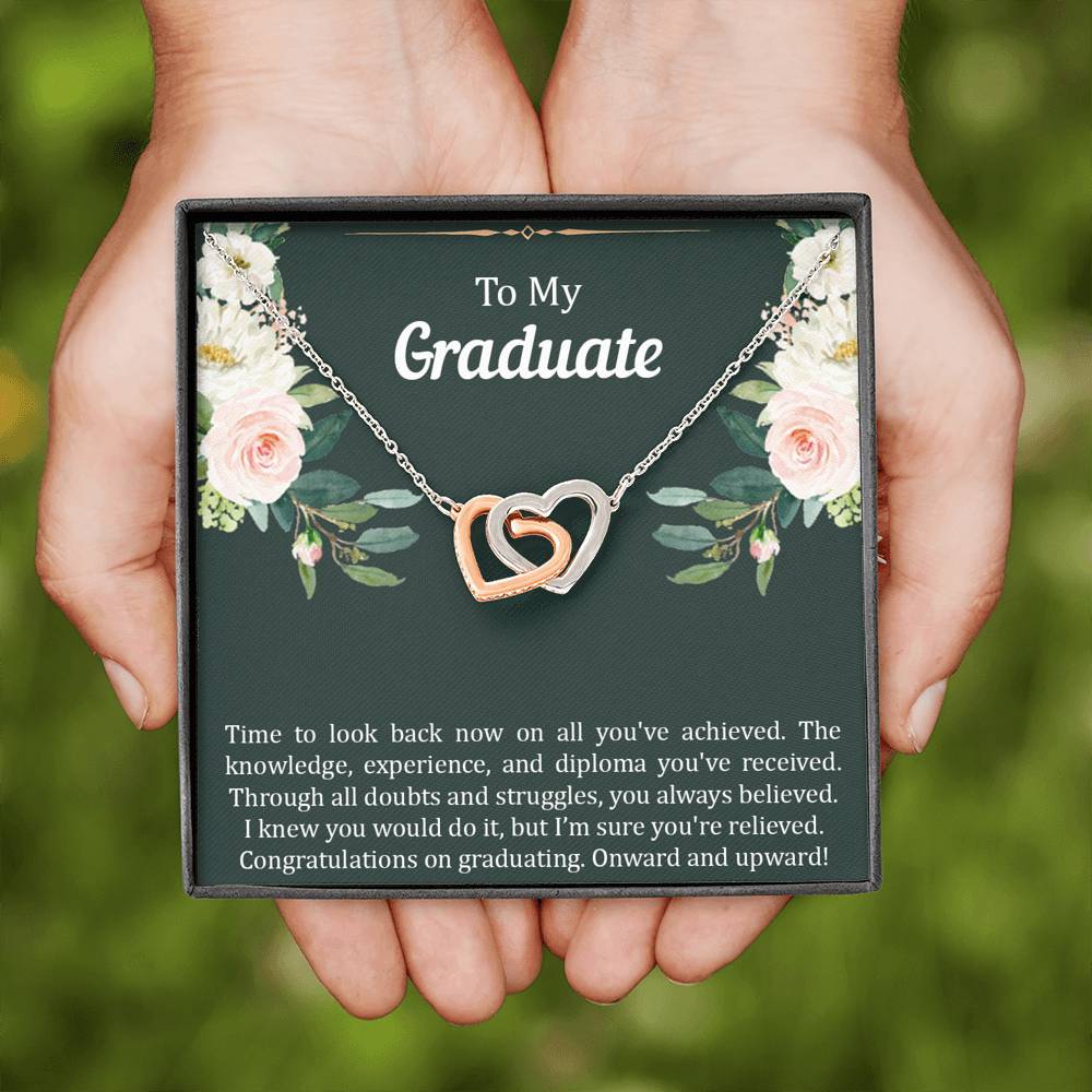 Graduation Gifts, Onward and Upward, Interlocking Heart Necklace For Women, College Preschool High School Graduation Present