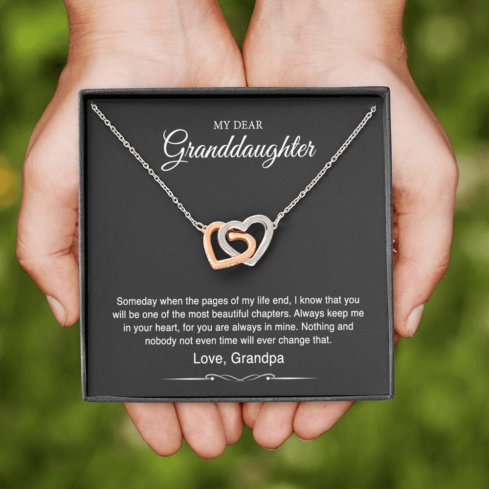 To My Granddaughter Gifts From Grandpa, Someday When The Pages Of My Life End, Interlocking Heart Necklace For Women, Birthday Present Idea From Grandfather