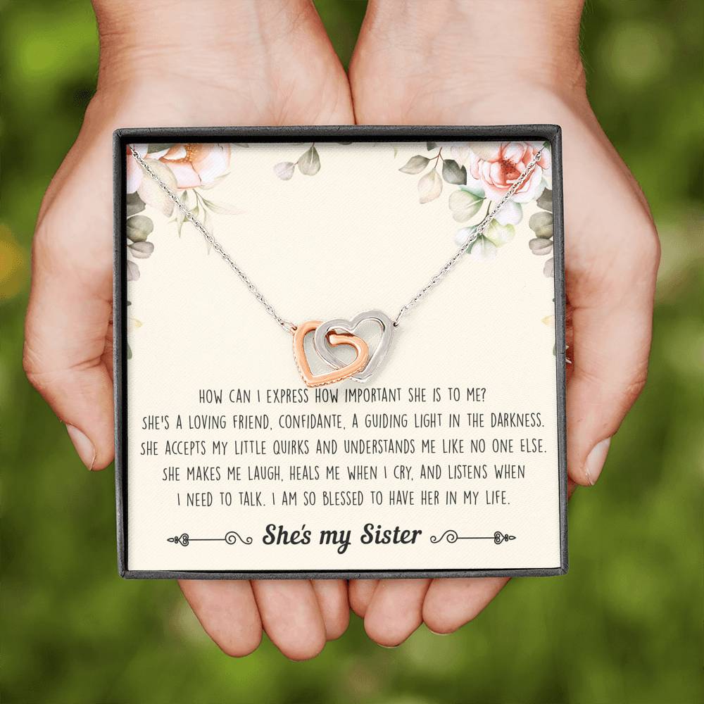 To My Sister Gifts, I Am Blessed To Have Her In My Life, Interlocking Heart Necklace For Women, Birthday Present Ideas From Sister Brother
