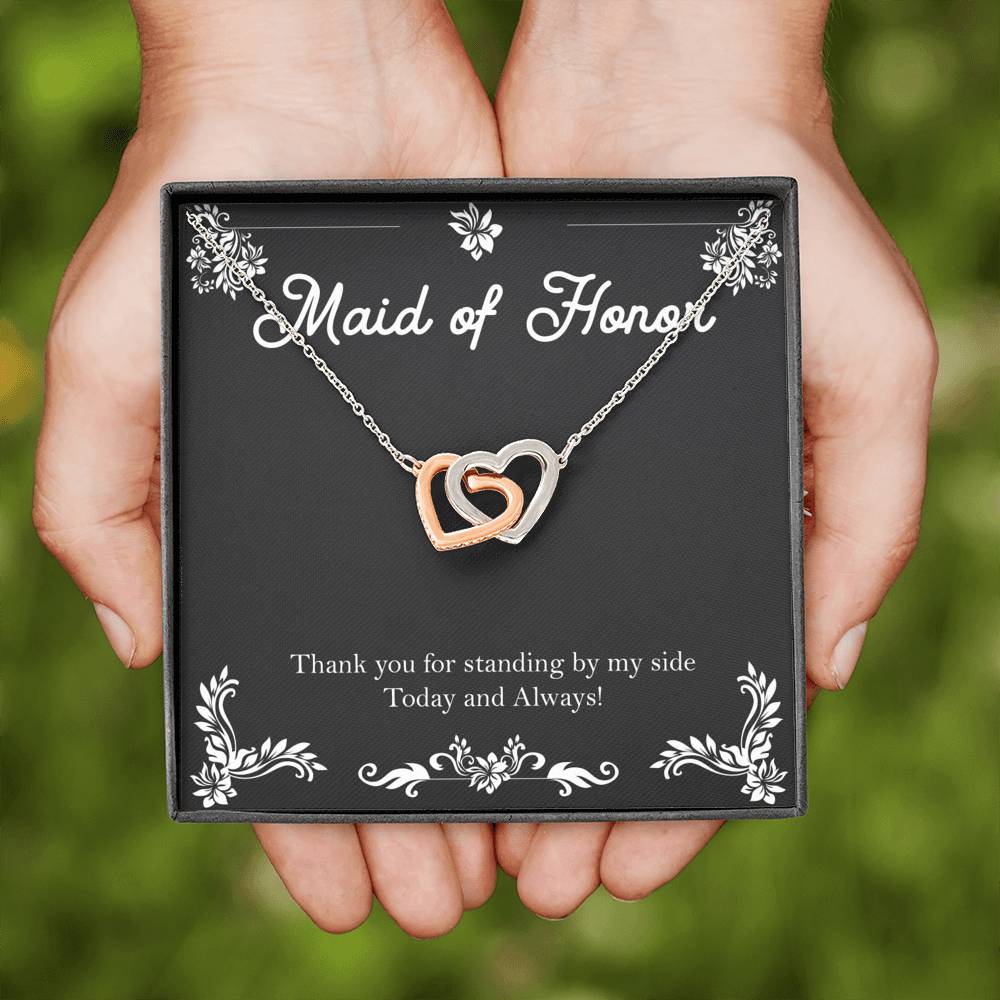 To My Maid Of Honor Gifts, Thank You For Standing By My Side, Interlocking Heart Necklace For Women, Wedding Day Thank You Ideas From Bride
