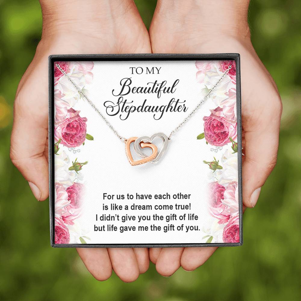 To My Stepdaughter Gifts, For Us To Have Each Other, Interlocking Heart Necklace For Women, Birthday Present Idea From Stepmom Stepdad