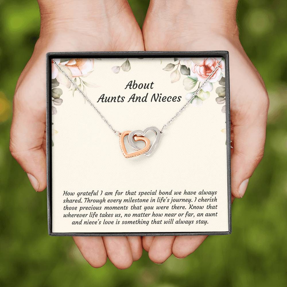 To My Niece Gifts, How Grateful I Am For That Special Bond, Interlocking Heart Necklace For Women, Niece Birthday Present From Aunt