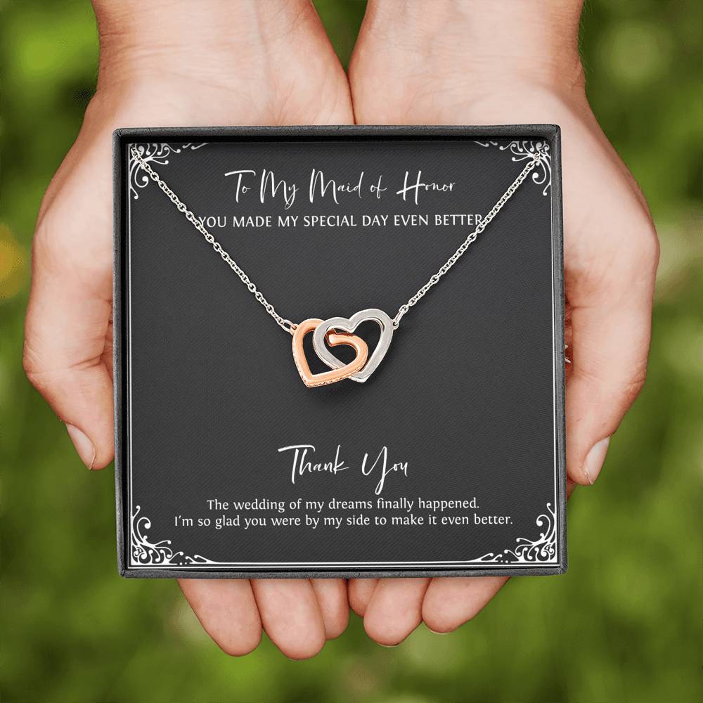 To My Maid Of Honor Gifts, I'm Glad You're By My Side, Interlocking Heart Necklace For Women, Wedding Day Thank You Ideas From Bride