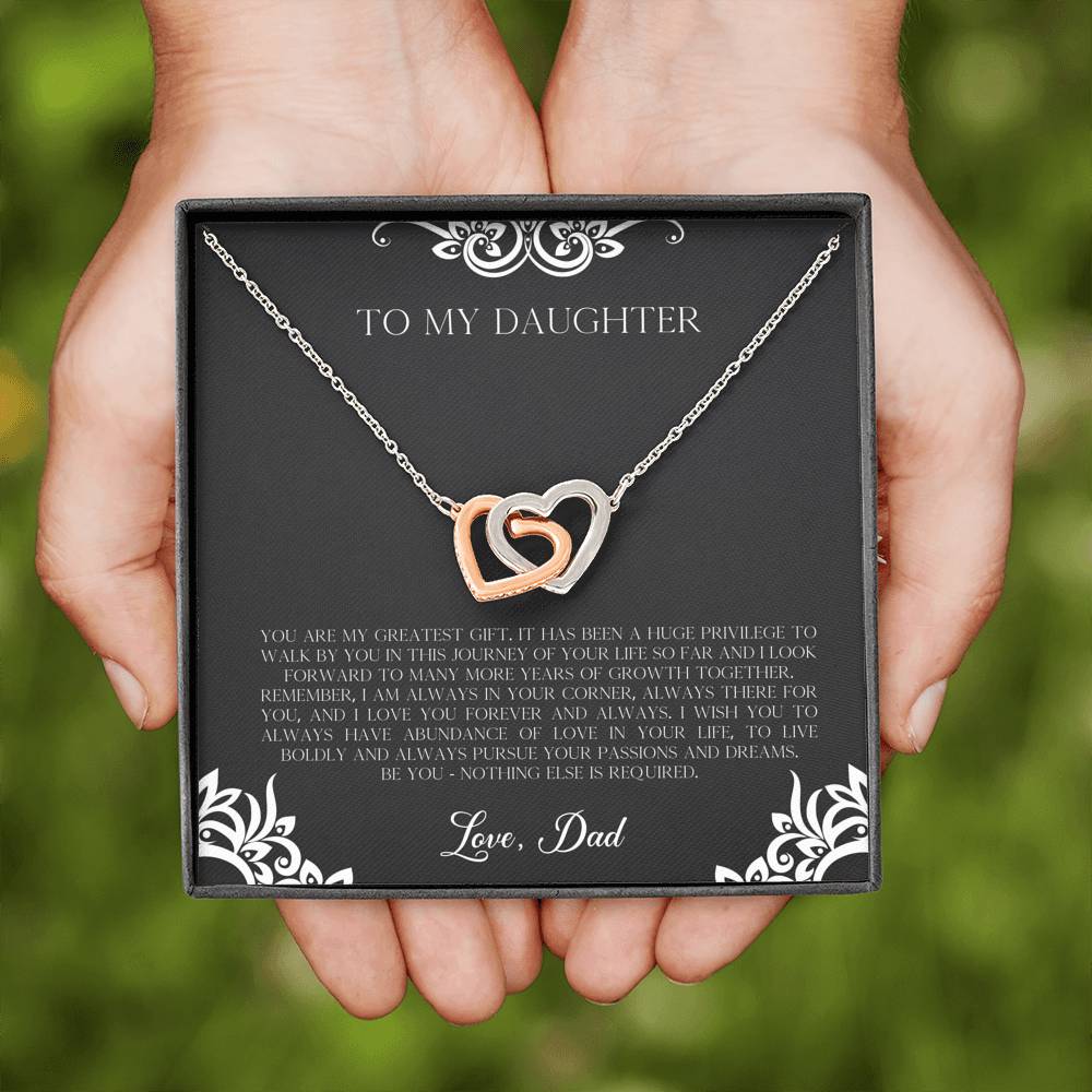 To My Daughter  Gifts, You Are My Greatest Gift, Interlocking Heart Necklace For Women, Birthday Present Idea From Dad