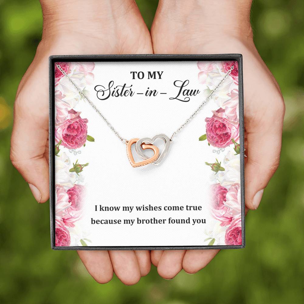 To My Sister-in-law Gifts, My Wishes Come True, Interlocking Heart Necklace For Women, Birthday Present Idea From Sister